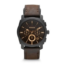 Fossil Machine Black Round Leather Men's Watch FS4656IE