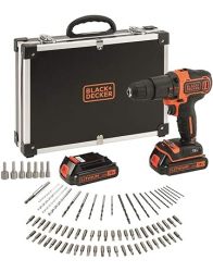 Black & Decker 18V Cordless Hammer Drill With 2 X 1.5AH Batteries Fast Charger And 80 Accessories In Storage Case