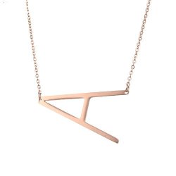 Diane Lo'ren 18KT Rose Gold Plated Women's Classic Stainless Steel Big Letter Necklace Sideways Initial Chain Script Pendant Name Long Necklaces For Women Rosegold