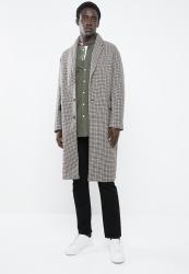 New Look Check Overcoat - Brown Pattern