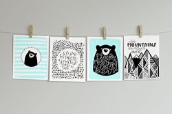 Set Of 4 Mountain Bear Nursery Cardstock Prints - 8.5 X11" Black Bear A Smallish Nap The Mountains Are Calling I Love You More