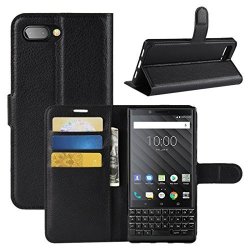 Blackberry KEY2 Case Fettion Premium Pu Leather Wallet Flip Phone Protective Case Cover With Card Slots For Blackberry KEY2 Smartphone Black