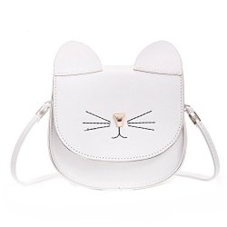 Konfa Crossbody Bags For Women Ladies Teen Girls Cartoon Cat Phone Holder Leather Shoulder Bag White