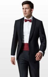 Groom Groomsman - Silk Cummerbund Bow Tie And Hanky Set - Wine Red - Uk Import