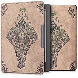 Kwmobile Elegant Synthetic Leather Case For The Kobo Aura Edition 2 Design Zentangle Elephant In Green Beige