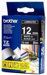 Brother MTZ335 12MM White On Black Laminated Tape - 8M