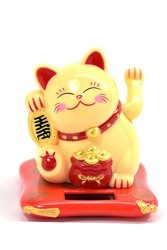 Feng Shui -- MASTER Feng Shui Maneki Neko Fortune Cat Lucky Cat Waving Arm Solar Powered YELLOW2