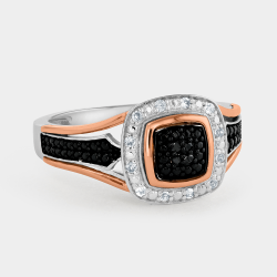 Rose Gold & Sterling Silver Black Diamond & Created White Sapphire Ring