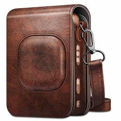 Fintie Carrying Case For Fujifilm Instax MINI Liplay Hybrid Instant Camera - Premium Vegan Leather Portable Bag Cover With Removable Strap Brown