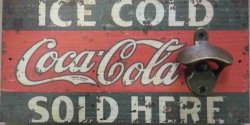 Coca Cola Ice Cold Advert Board With Bottle Cap Opener