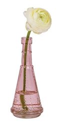 Luna Bazaar Small Vintage Glass Bottle 6.75-INCH Marguerite Design Vintage Pink Set Of 3 - Flower Bud Vase - For Home Decor Party Decorations