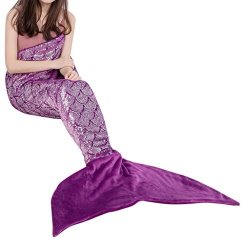 Langria Mermaid Tail Blanket For Adults And Children Soft Warm All Season Snuggle Sleeping Life-like Little Mermaid Glittering Flannel Throw Blanket For Bed Sofa