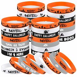FEPITO 49 Pcs Halloween Rubber Wristbands 7 Classic Silicone Bracelets for Party 