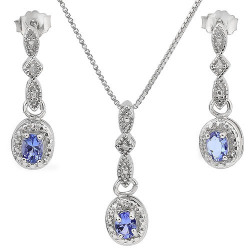 0.49ctw Tanzanite And Diamond Earring And Pendant Set In 925 Sterling Silver