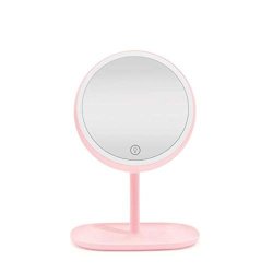 Round LED Lighted Makeup Mirror On Stand Natural Daylight LED Mirror Portable Vanity Mirror With Lights Table Top Color : Pink Size : 3231CM