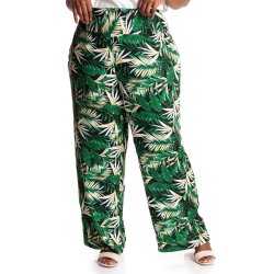 Donnay Plus Size Wide Leg Printed Pants - Tropical Leaf