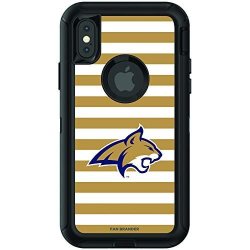 Fan Brander Ncaa Black Phone Case With Stripes Design Compatible With Apple Iphone Xr And With Otterbox Defender Series Montana State Bobcats