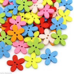 10pcs Mixed 2 Holes Flower Wood Sewing Buttons Scrapbooking 15mm