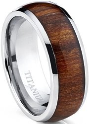 Titanium Ring Wedding Band Engagement Ring With Real Wood Inlay 8MM Comfort Fit Size 11
