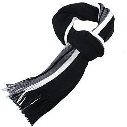 Ainow Mens Classic Cashmere Warm Knitted Tassel Scarf Black White Grey Striped