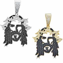 Harlembling Solid 925 Sterling Silver Iced Out Jesus Piece Pendant - Men's - Great For Any Chain Icy Black Cz Ghost Jesus Gold Tone