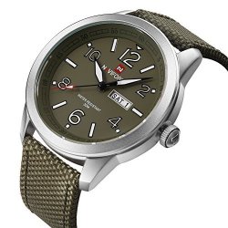 Fashion Silver Green Nylon Band Quartz Wrist Watch Men's Sport Watches For Men Waterproof Watch