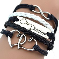 Deesee Tm Vintage Bronze Double Heart One Direction Rope Leather Bracelet Black
