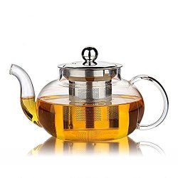 Hiware Good Glass Teapot With Stainless Steel Infuser & Lid Borosilicate Glass Tea Pots Stovetop Safe 27 Ounce 800 Ml