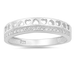 Clear Cz Cutout Heart Tiara Purity Ring New .925 Sterling Silver Band Size 9
