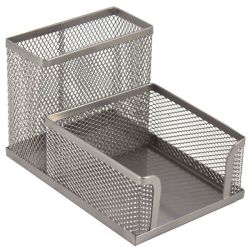 M415S Wire Mesh Metal Cube & Pen Holder - Silver