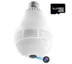 Indoor Home Security 360 Panoramic Wireless Network Operated Screw On Bulb Camera & 8GB Card