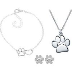Za Cute Puppy Love Paw Set Necklace Earrings & Bracelet