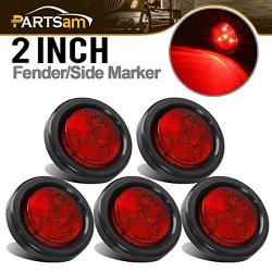 Partsam 5PCS 2" Red Round Sealed Clearance Marker Light 4 LED Mount Grommet Pigtails