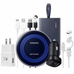 Samsung Wireless Power Bundle Fast Charge Includes Wireless Charging Pad Home & Car Charger 5100 Mah Power Bank Micro USB & USB C Cables Universally Compatible Blue