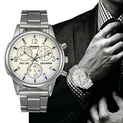 Watch Han Shi Mens Fashion Crystal Stainless Steel Analog Quartz Wristwatch Simple Clock Large White