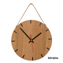 Liam Wall Clock In Oak - 300MM Dia Clear Varnish Bold Red Second Hand