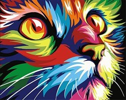 Komking Diy Oil Painting Paint By Numbers Kits For Adults Beginner Charming Cat Diy Painting Frameless 16X20INCH