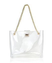 Multifunction Clear Chain Tote With Turn Lock Womens Shoulder Handbag Clear