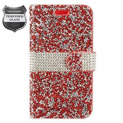 Z-gen - Compatible With Zte Blade Spark Z971 Grand X4 Z956 - Crystal Diamond Pu Leather Flip Wallet Case + Tempered Glass Screen Protector