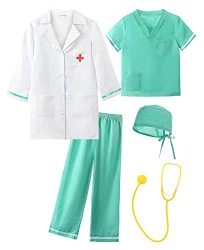 Relibeauty Kids Doctor Costume Set For Pretend Role Play With Stethoscope And Surgical Cap Green 8 140