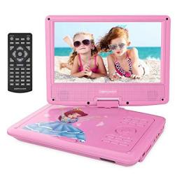 9 Portable DVD Player With Rechargeable Battery Swivel Screen Sd Card Slot And USB Port With 1.8M Car Charger And 1.8M Power Adaptor Pink