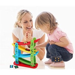 Baby Children Wooden Roller Coasters Slide Four Layer Gliding Car
