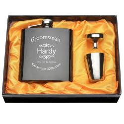 1 Set Personalized Engraved 6 Oz Black Hip Flask - Style 27