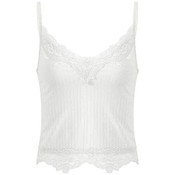 Acsuss Lace Patchwork Crop Top Y2K E Girls Clothes Fairy Grunge Style Cropped Tees Cami Ribbed Knitted Tank Tops White 1 S