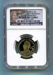 Nelson Mandela Birthday Ngc Proof Pf 69 Ultra Cameo - 2008 R5 Coin -rand Mirrored Variety- Ship