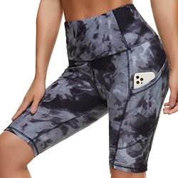Hltpro Biker Shorts With Pockets For Women 8" High Waist Tummy Control Summer Shorts For Yoga Workout Running