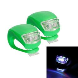 2 Pcs 3 Modes 2-LEDS Waterproof Bicycle Rear Light Headlights Warning Light Green -S-OG-1037G