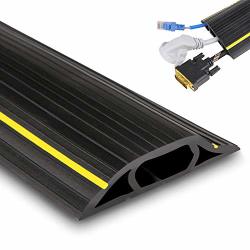 MEETWARM 6.5 Ft Floor Cord Cover Perfect for Office Workshop Easy to Unroll and Open 3 Channels Durable Black PVC Floor Cable Protector Warehouse or Concerts Home 