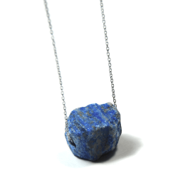 Atenea Handmade Floating Lapis Lazuli Raw Nugget Necklace On Stainless Steel Chain & Clasp