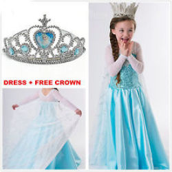 New Girls Frozen Elsa Queen Princess Cosplay Costume Party Fancy Dress&crown